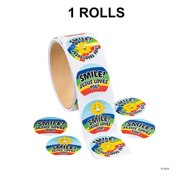 Smile Jesus Loves You Sticker Roll 100 Pieces