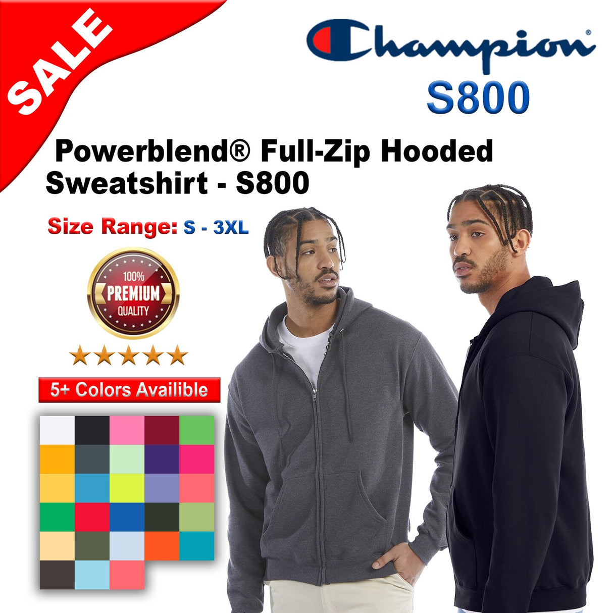 Champion® Powerblend Full-Zip Hooded Sweatshirt