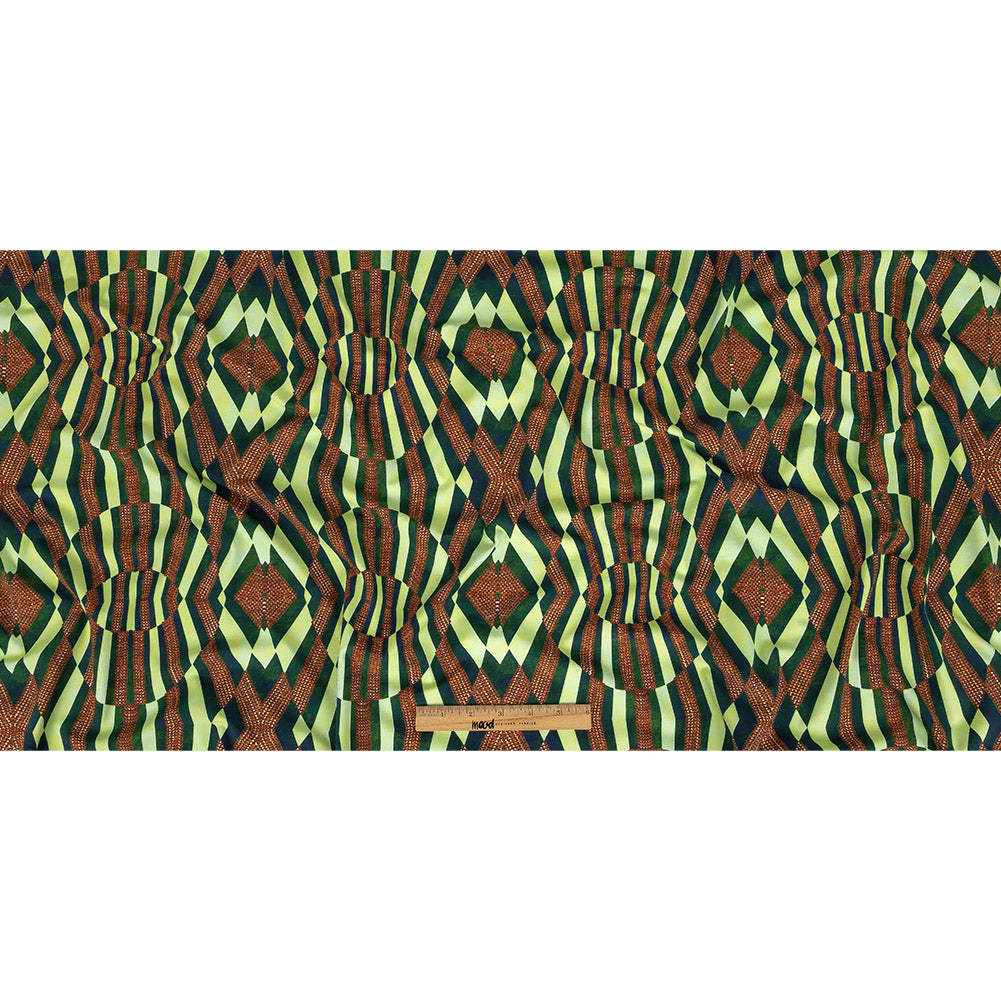 Compression Swimwear Tricot, UV Protective with Aloe Vera Microcapsules - Ambrosia, Green and Wooden Beads Geometric - Caye Collection