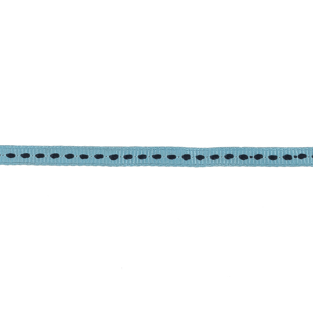 Blue Grosgrain Ribbon with Navy Stitching - 0.25"