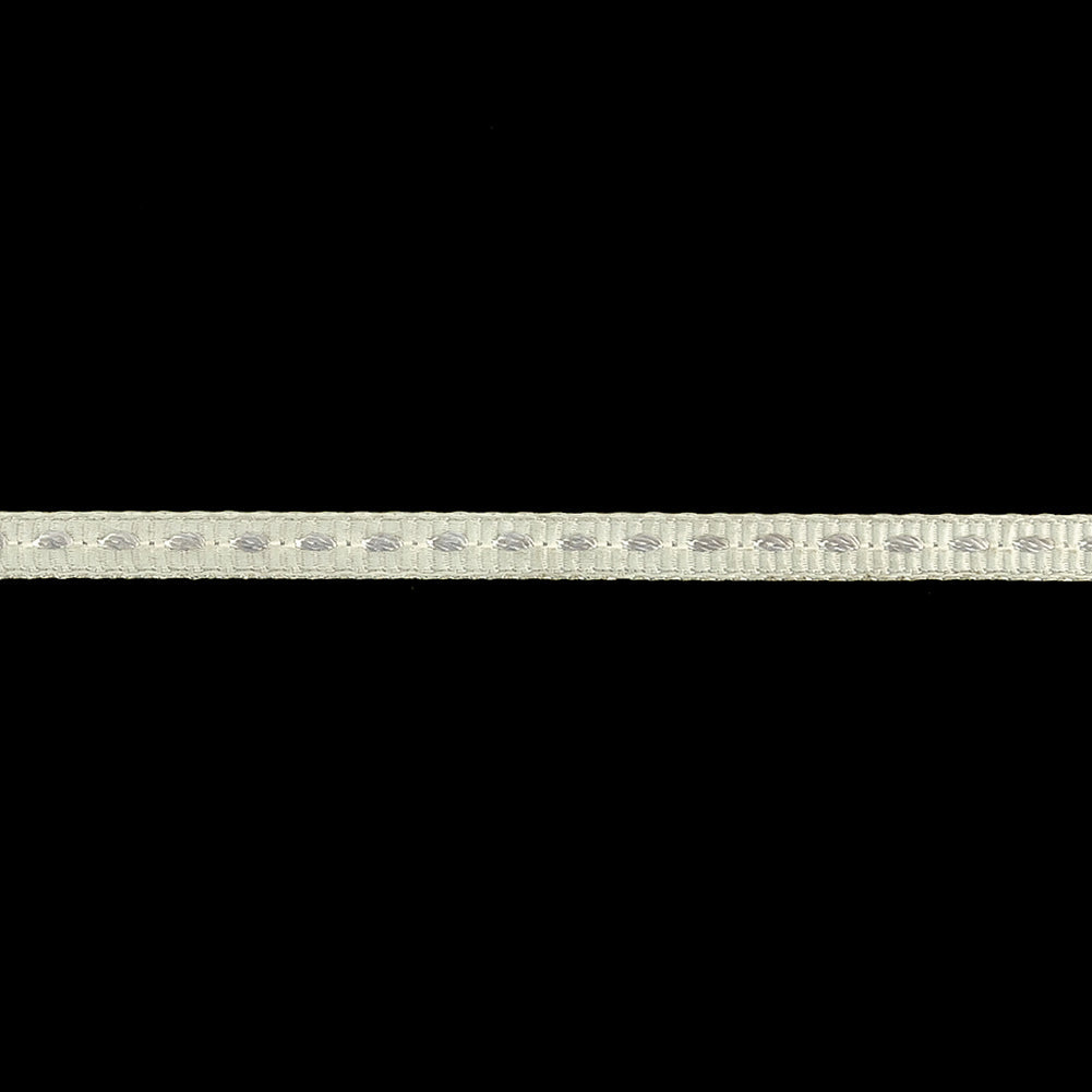 Egret Grosgrain Ribbon with Lucent White Stitching - 0.25"