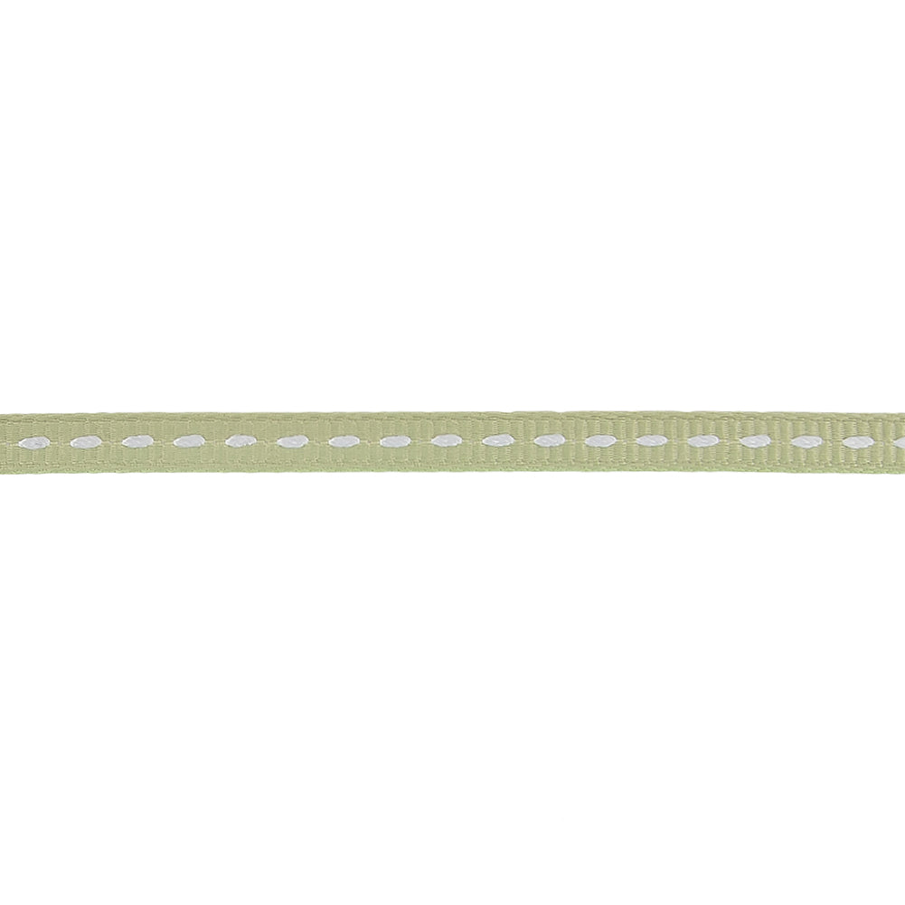 Alfalfa Grosgrain Ribbon with Bright White Stitching - 0.25"