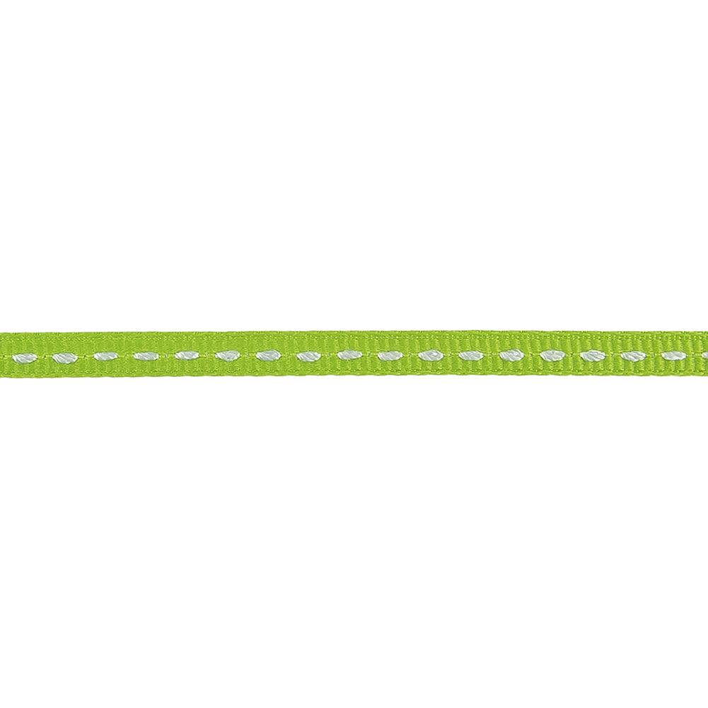 Lime Green Grosgrain Ribbon with Bright White Stitching - 0.25"