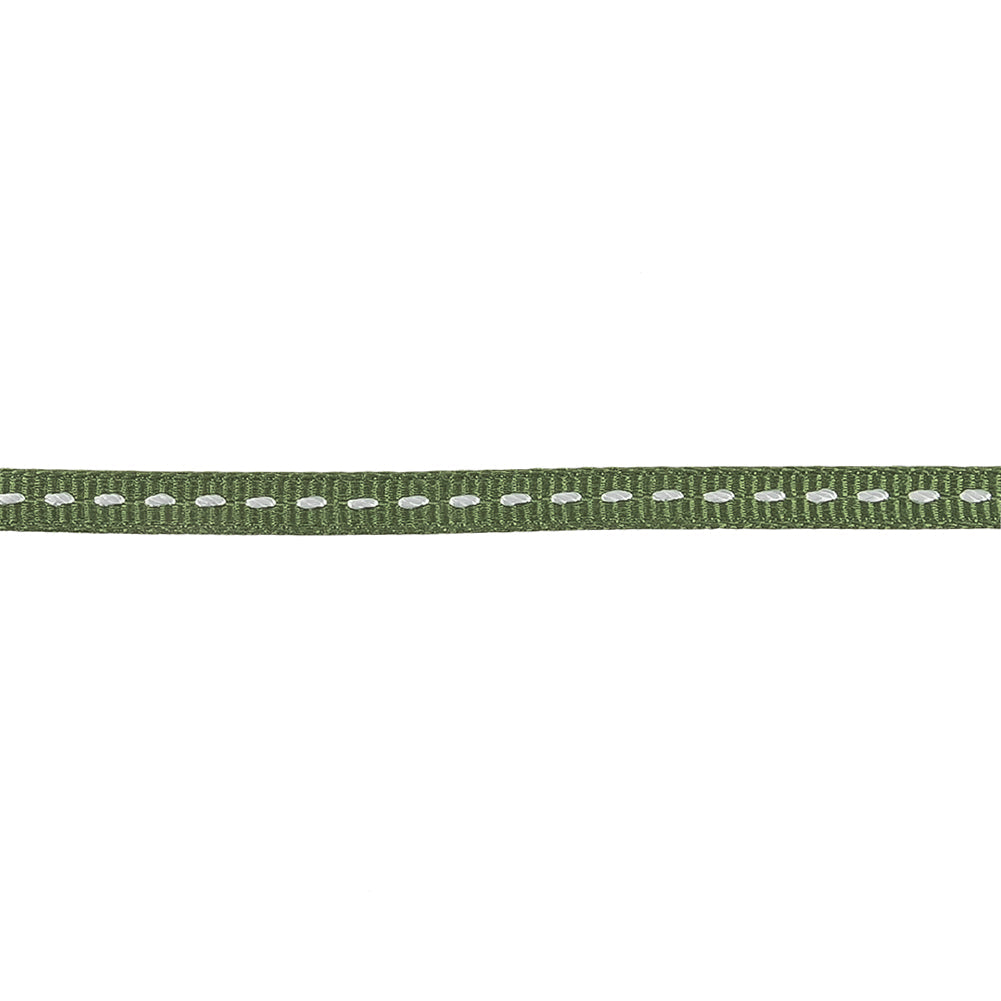 Kale Green Grosgrain Ribbon with Bright White Stitching - 0.25"