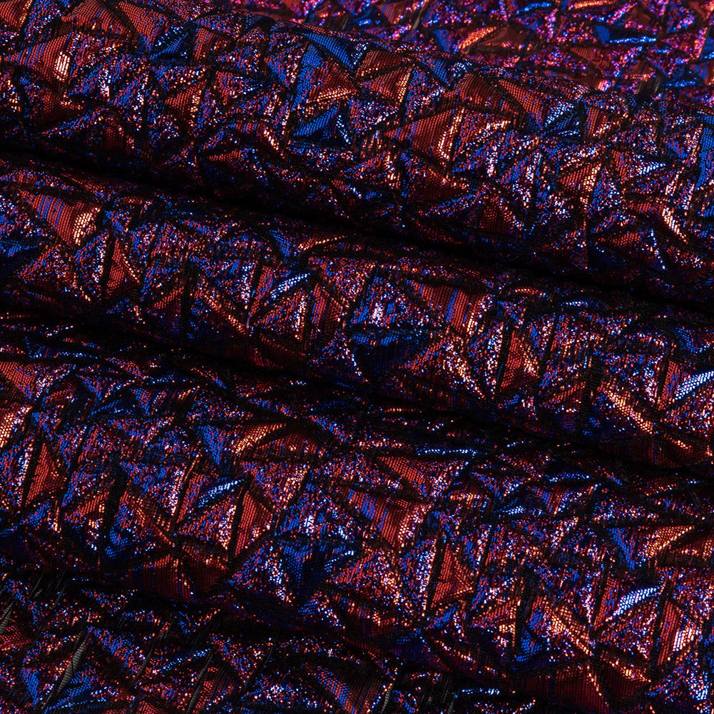 Mood Exclusive Metallic Royal Blue and Red Tactile Triangles Luxury Brocade