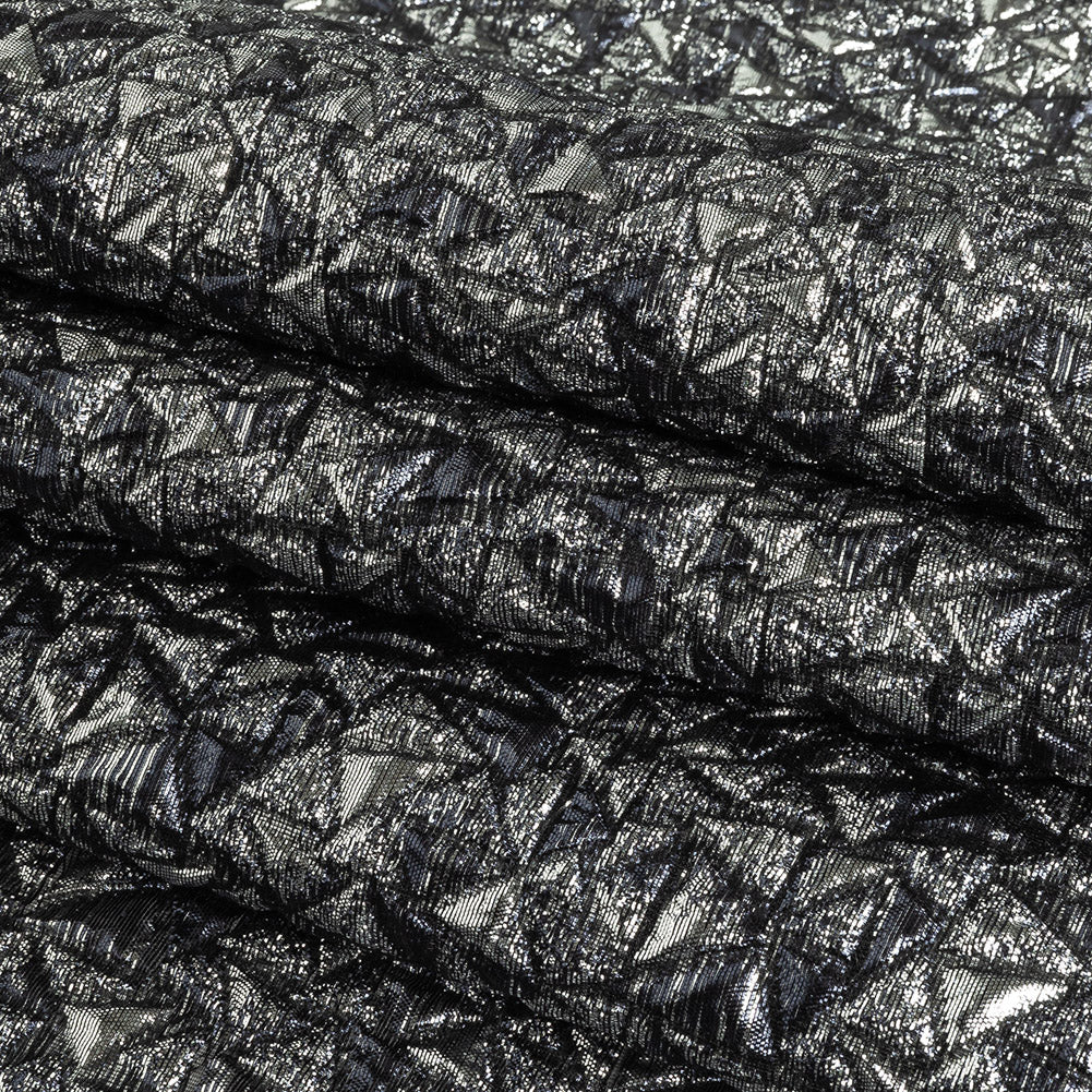 Mood Exclusive Metallic Silver and Navy Tactile Triangles Luxury Brocade