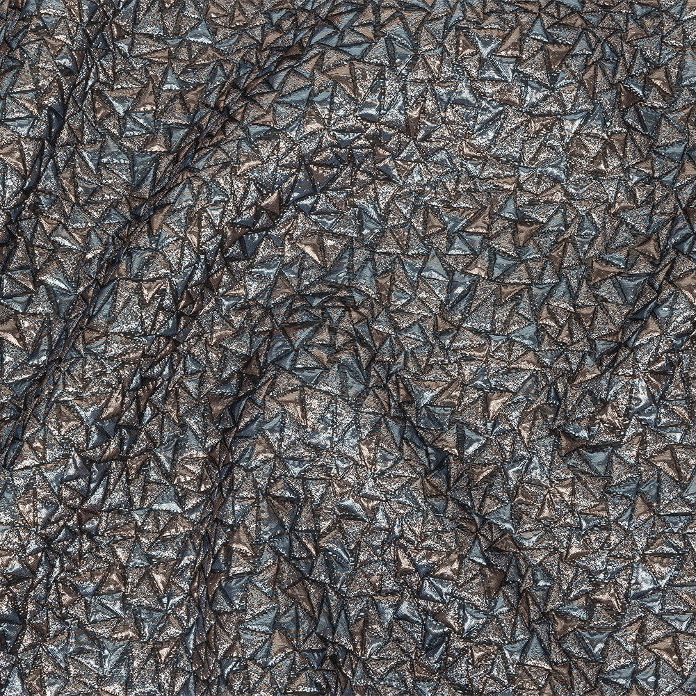 Mood Exclusive Metallic Rose Gold and Sky Blue Tactile Triangles Luxury Brocade