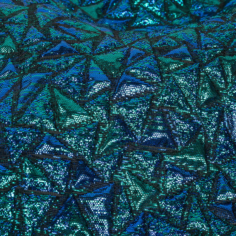 Mood Exclusive Metallic Royal Blue and Teal Tactile Triangles Luxury Brocade