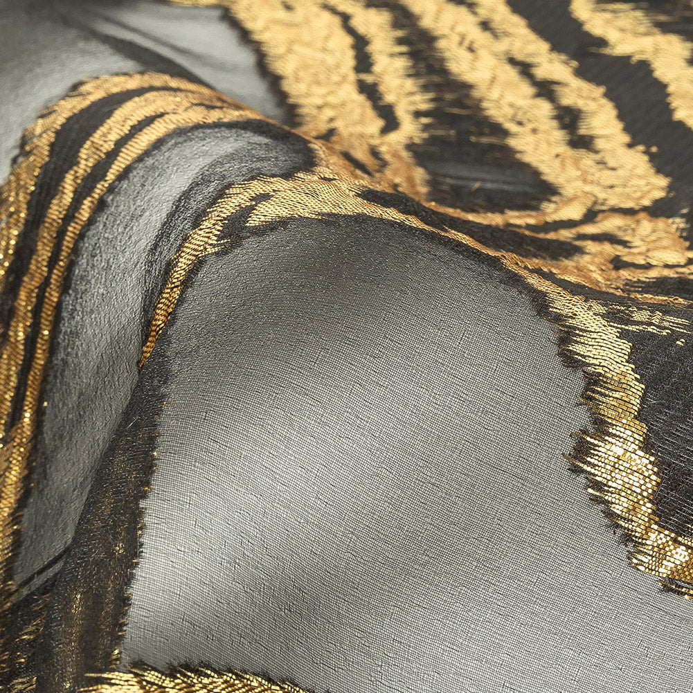 Mood Exclusive Metallic Gold and Black Mineral Veins Luxury Burnout Brocade
