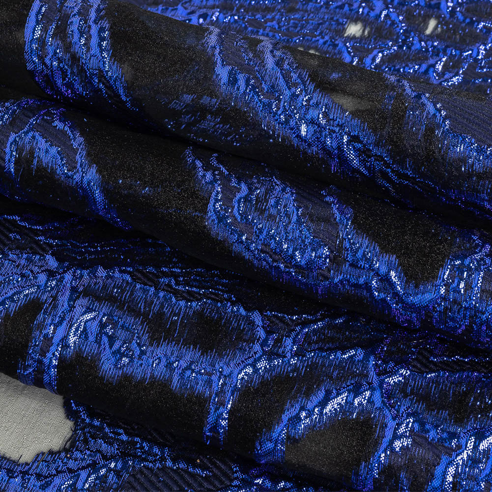 Mood Exclusive Metallic Magnetic Blue and Black Mineral Veins Luxury Burnout Brocade