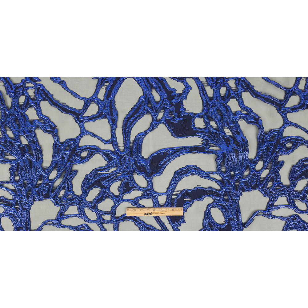Mood Exclusive Metallic Magnetic Blue and Black Mineral Veins Luxury Burnout Brocade