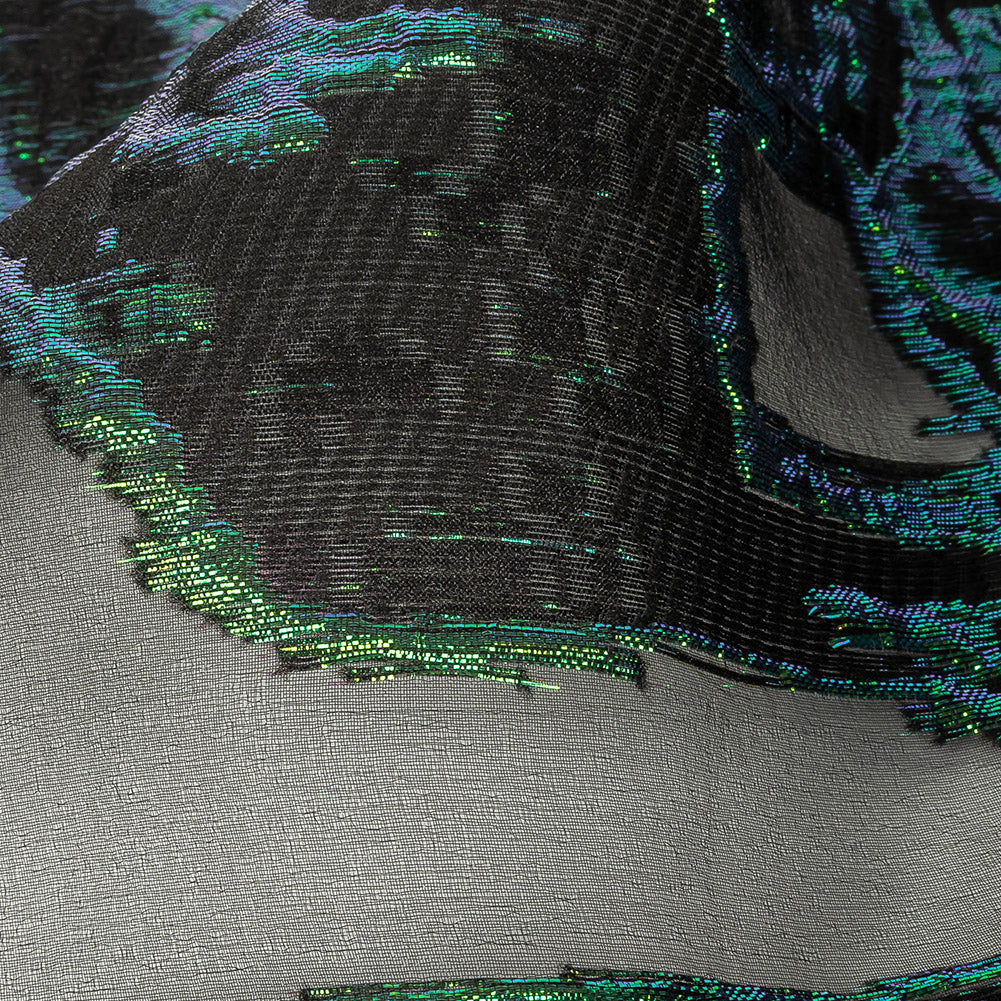 Mood Exclusive Metallic Iridescent Green and Black Mineral Veins Luxury Burnout Brocade