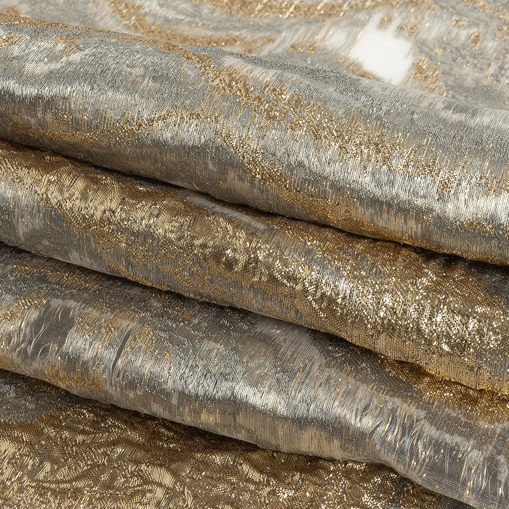 Mood Exclusive Metallic Gold, Gray and Beige Painterly Swirls Luxury Burnout Brocade