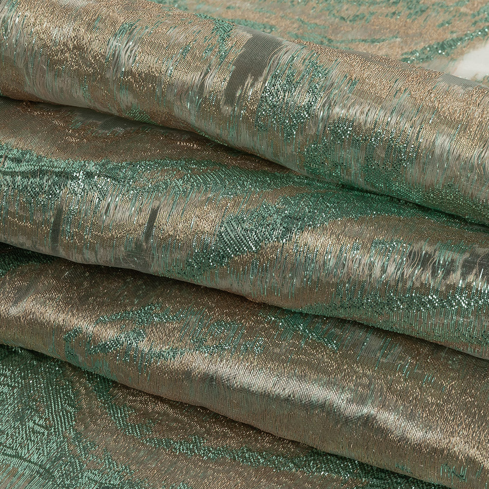Mood Exclusive Metallic Seafoam and Beige Painterly Swirls Luxury Burnout Brocade