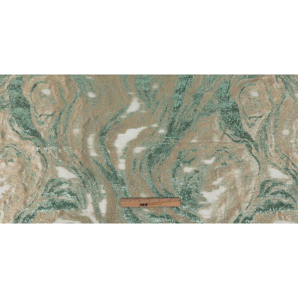 Mood Exclusive Metallic Seafoam and Beige Painterly Swirls Luxury Burnout Brocade
