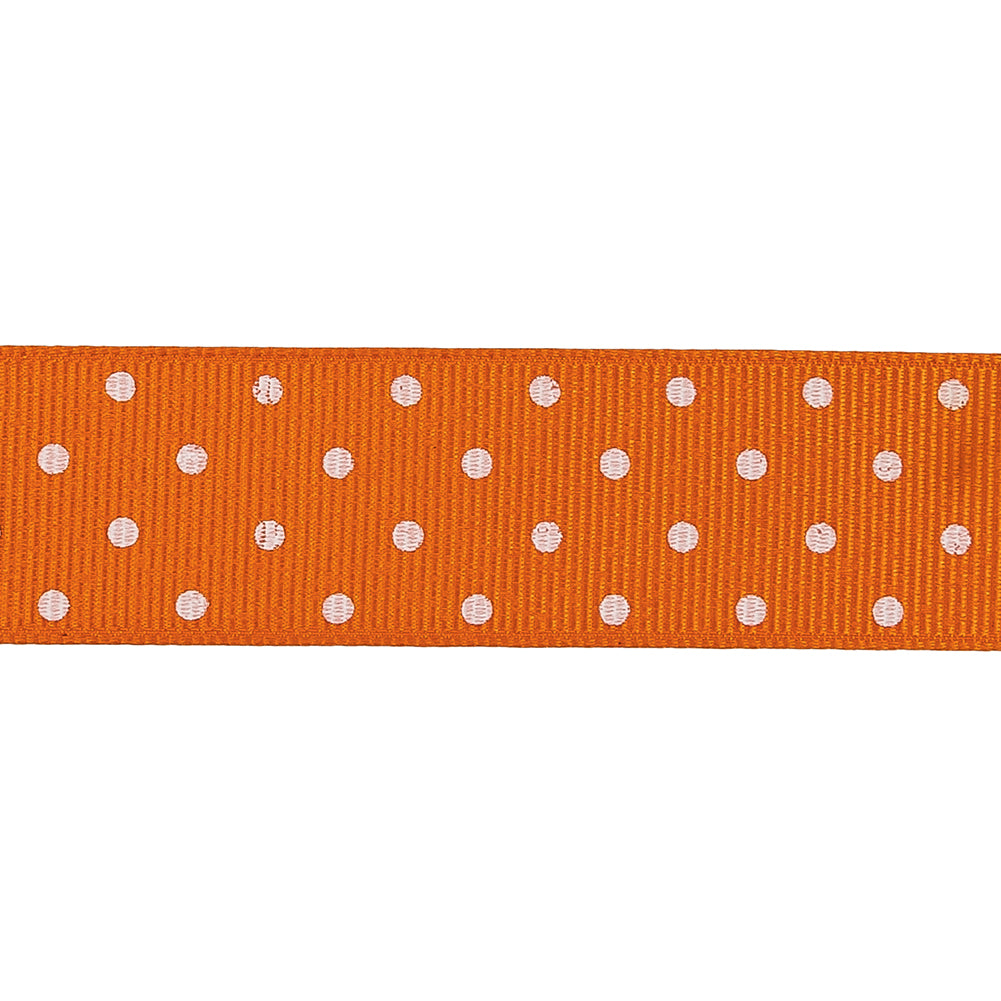 Carrot and White Polka Dots Grosgrain Ribbon - 1"