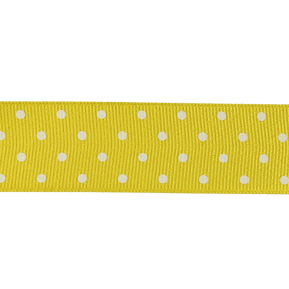 Blazing Yellow and White Polka Dots Grosgrain Ribbon - 1"