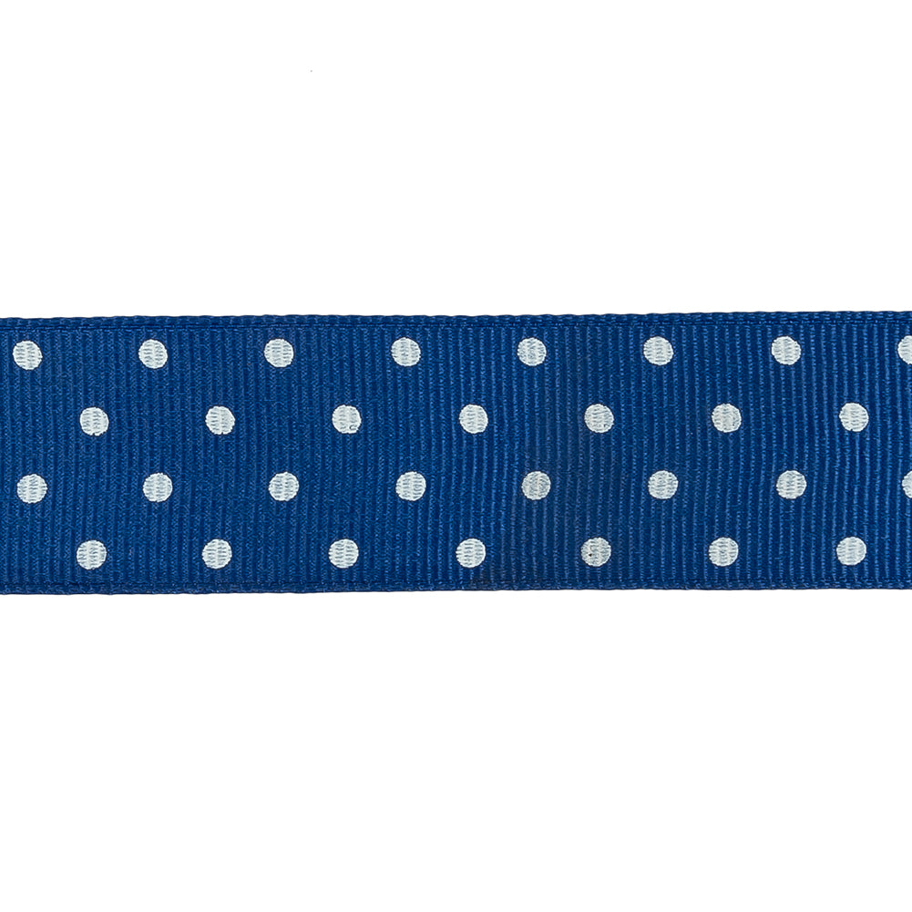 Deep Ultramarine and White Polka Dots Grosgrain Ribbon - 1"