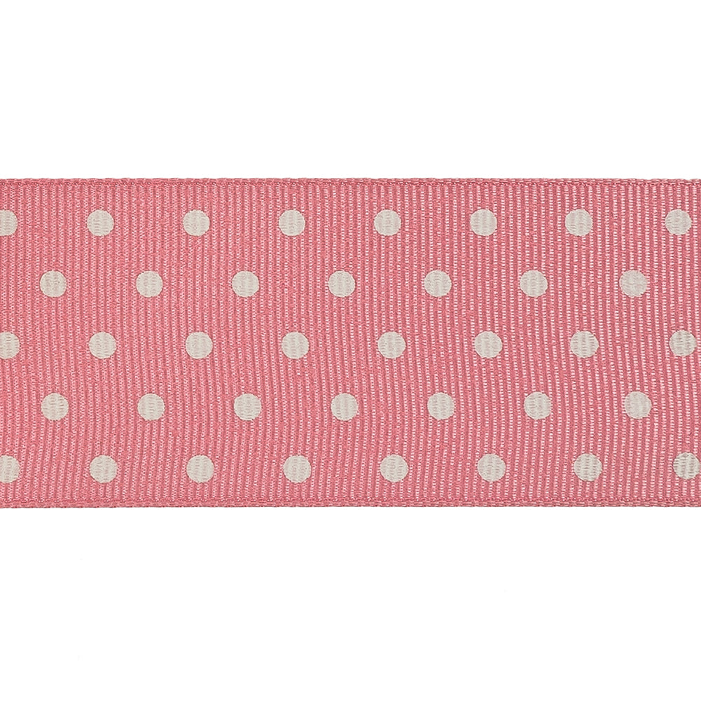 Flamingo Pink and White Polka Dots Grosgrain Ribbon - 1.625"