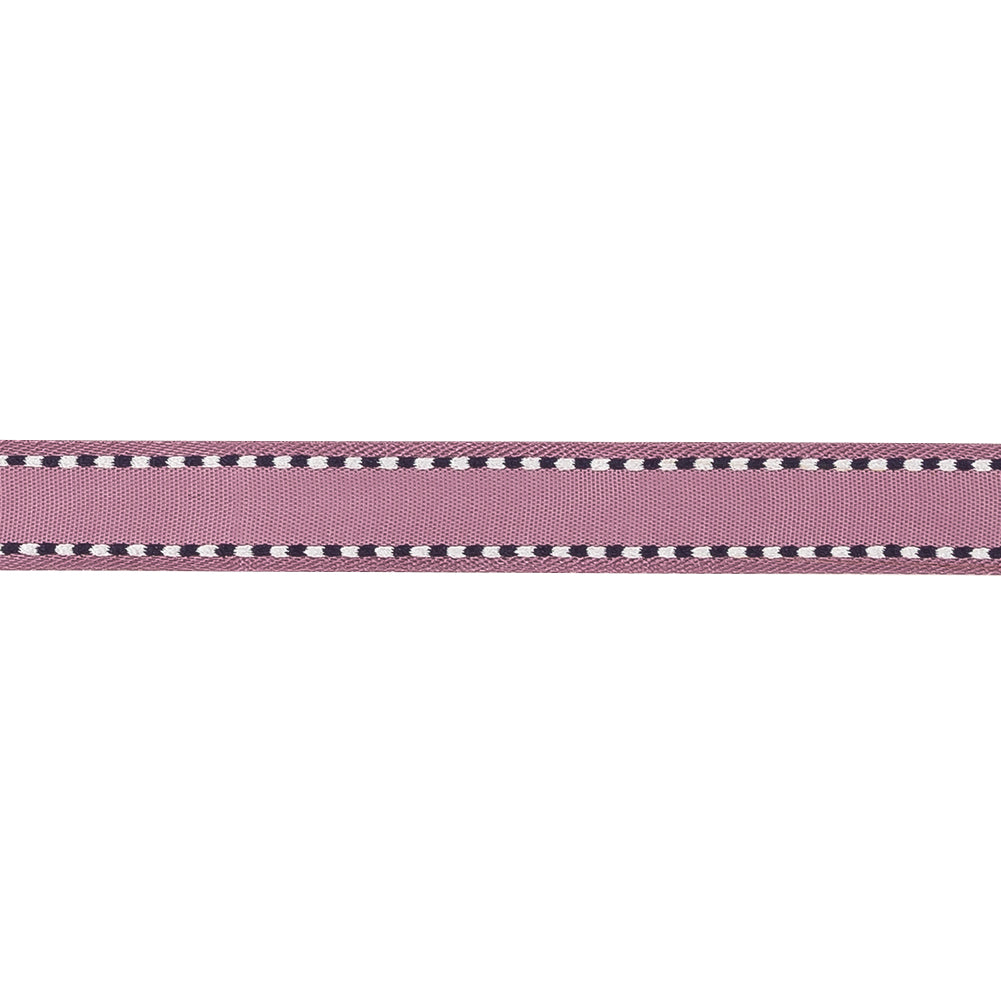 Purple Woven Ribbon with Navy and White Stitched Border - 0.375"