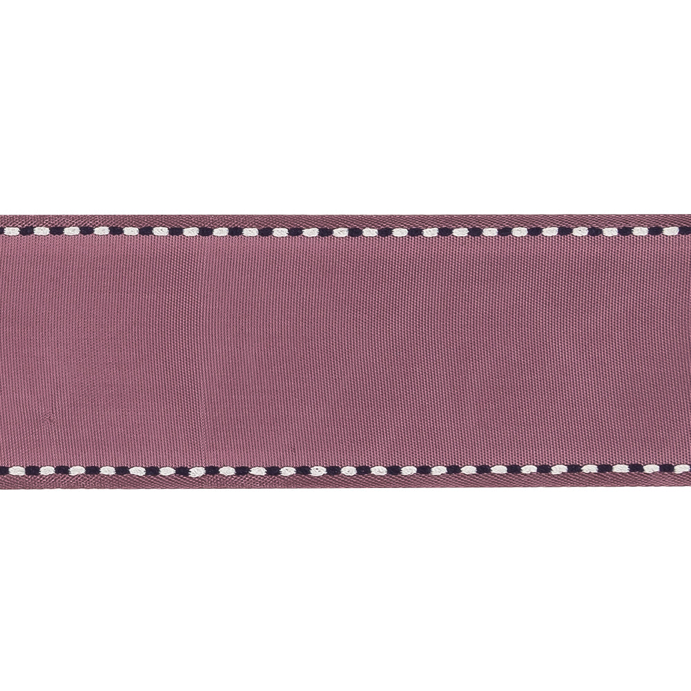 Purple Woven Ribbon with Navy Blazer and White Stitched Border - 1.375"