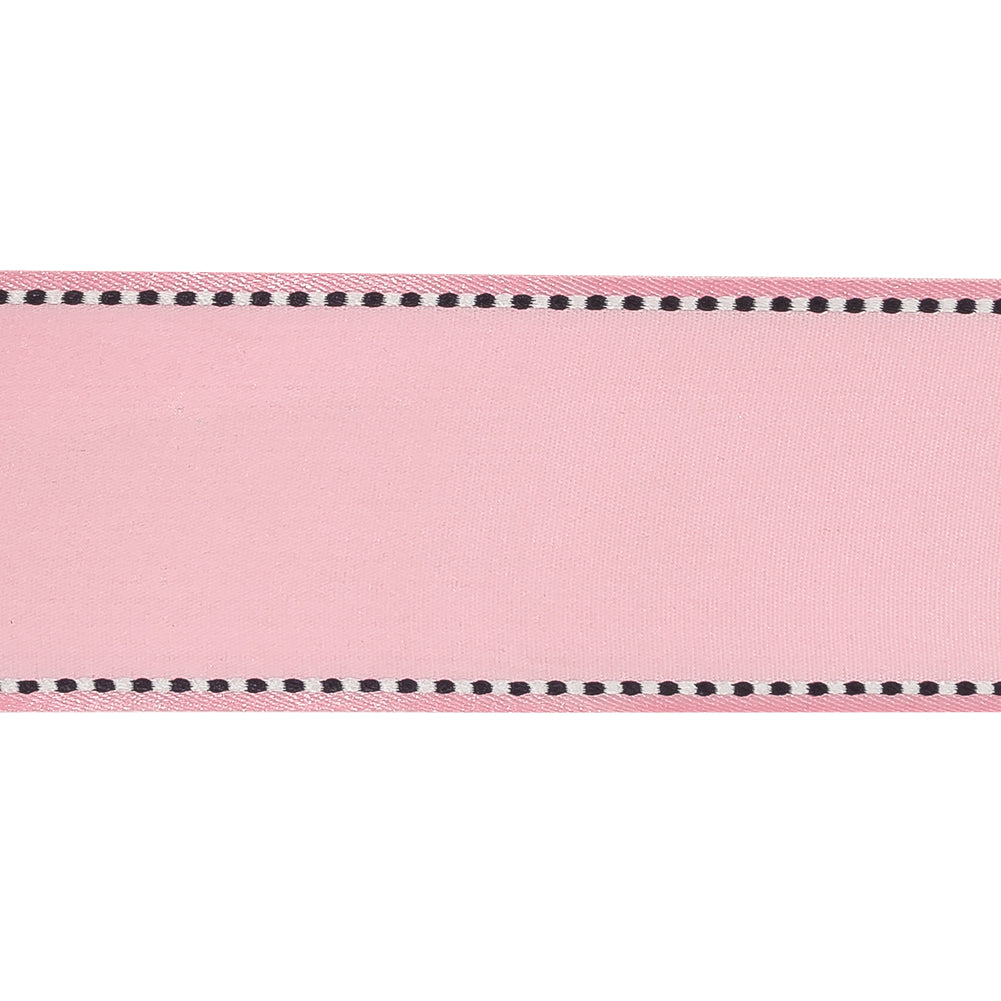 Pink Marshmallow Woven Ribbon with Navy Blazer and White Stitched Border - 1.5"
