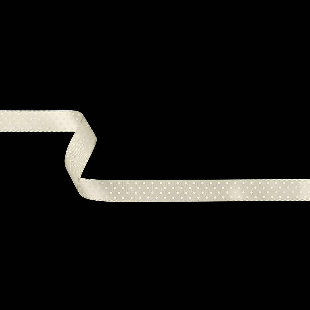 Coconut Milk and White Polka Dots Satin Ribbon - 0.625"