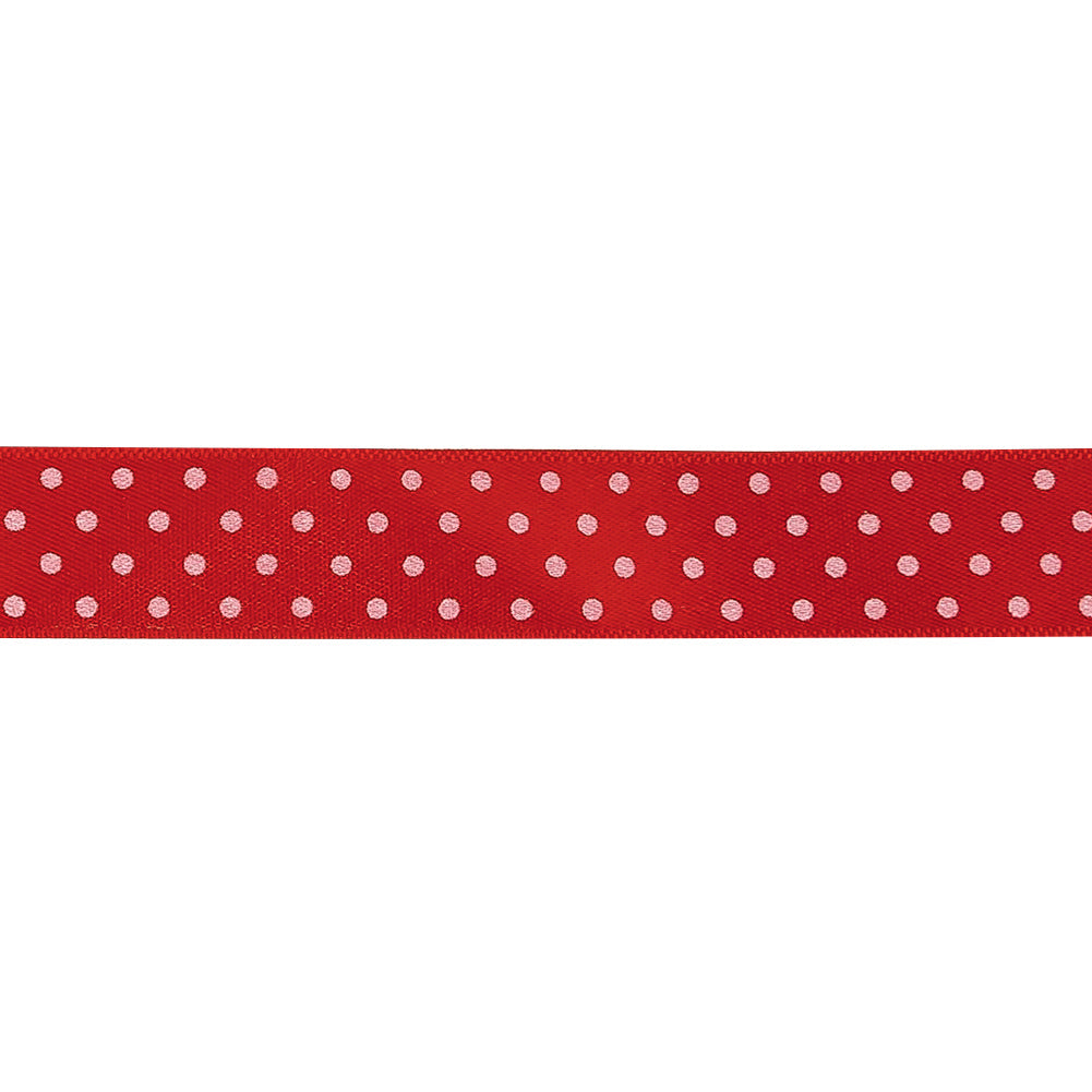 Red and White Polka Dots Satin Ribbon - 0.625"