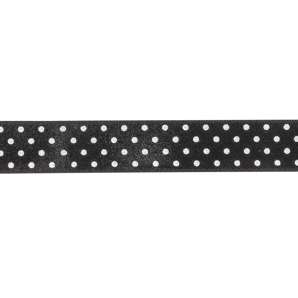Black and Bright White Polka Dots Satin Ribbon - 0.625"