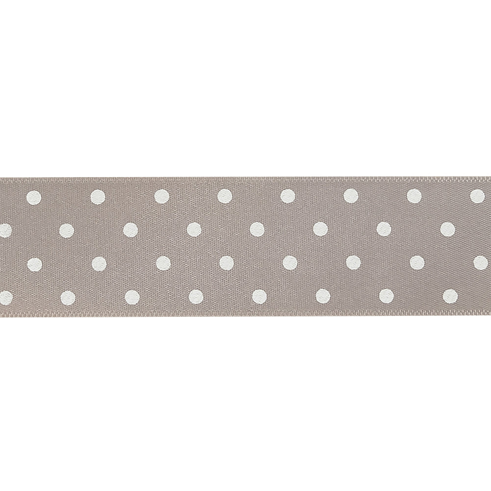Gray and White Polka Dots Satin Ribbon - 1"