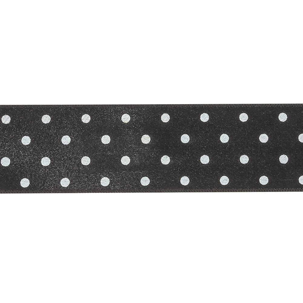 Black and Bright White Polka Dots Satin Ribbon - 1"