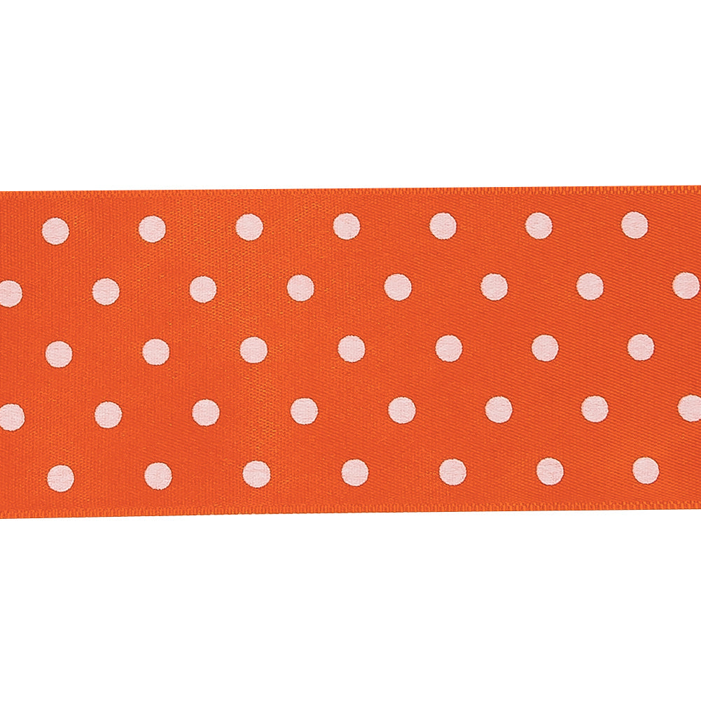 Carrot and Bright White Polka Dots Satin Ribbon - 1.5"
