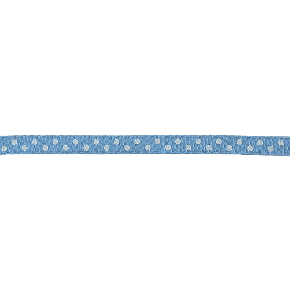 Little Boy Blue and White Polka Dots Grosgrain Ribbon - 0.25"