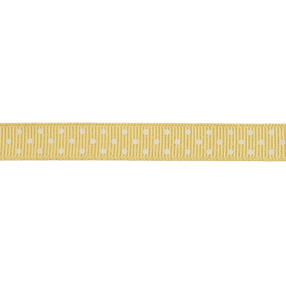 Pale Banana and White Polka Dots Grosgrain Ribbon - 0.375"