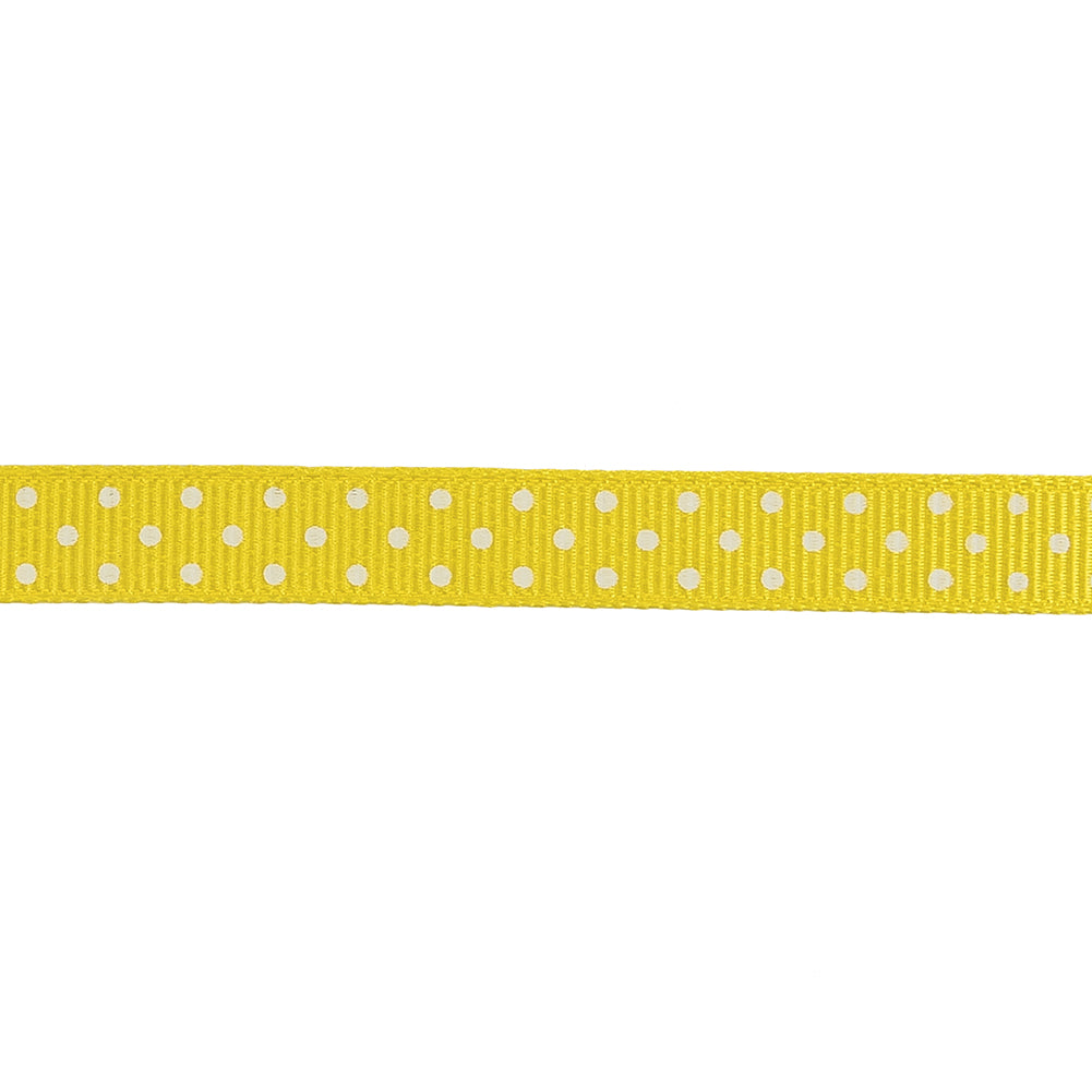Blazing Yellow and White Polka Dots Grosgrain Ribbon - 0.375"