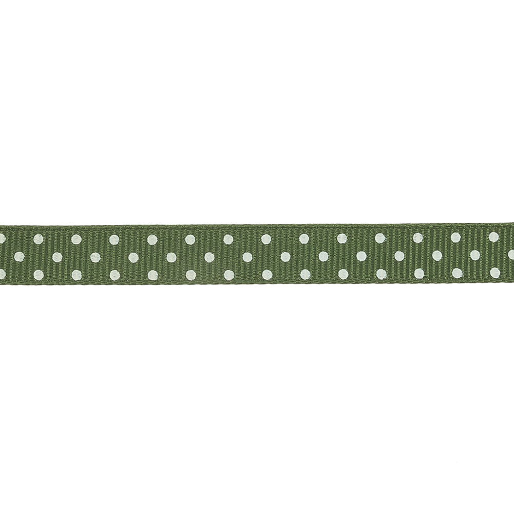 Pesto and White Polka Dots Grosgrain Ribbon - 0.375"