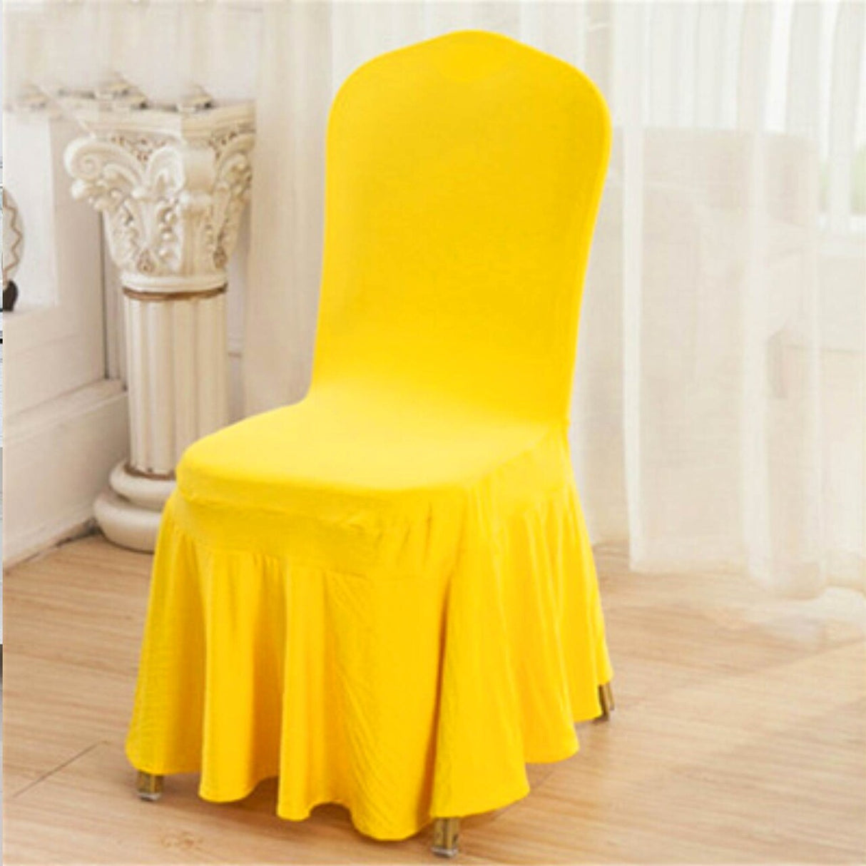 Spandex Banquet Skirt Chair Cover Canary Yellow Stretch Elegant Wedding Decor