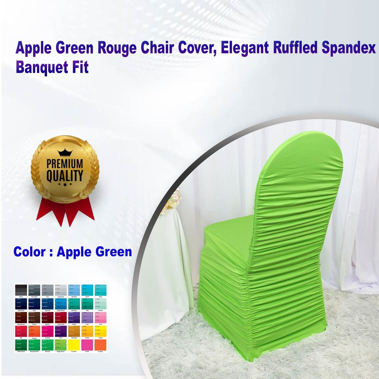 1 Piece Apple Green Rouge Chair Cover, Elegant Ruffled Spandex Banquet Fit