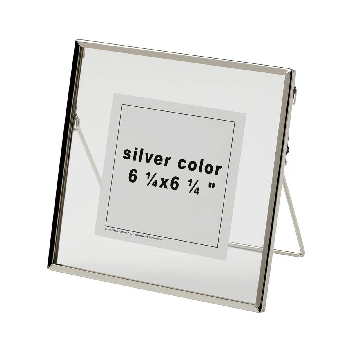 6 ¼x6 ¼" Silver Steel Frame with Front Plastic Protection – For Hanging or Standing, Includes Sample Pictures
