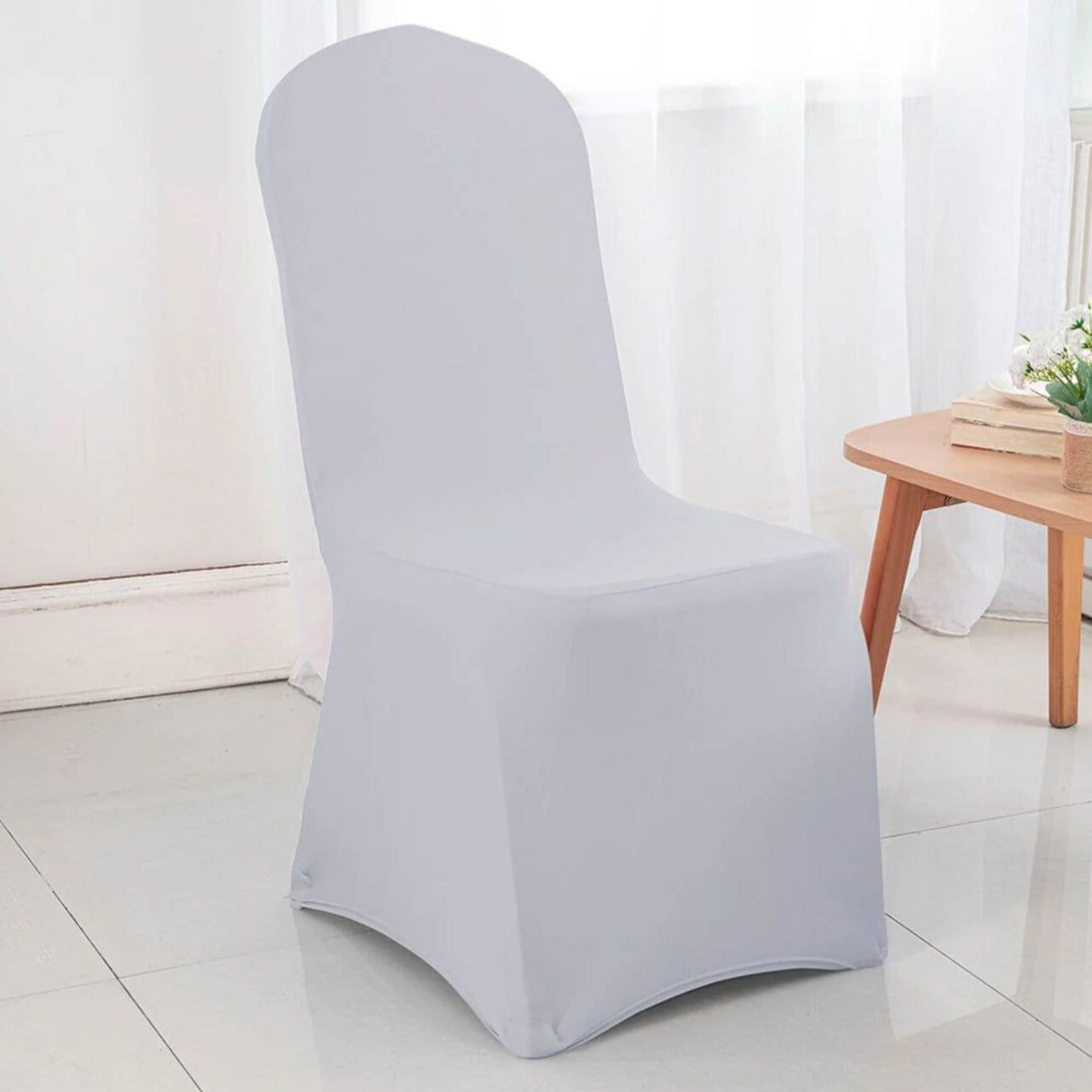 1 Piece Spandex Banquet Chair Cover Platinum or Light Silver Stretch Wrinkle Free Elegant