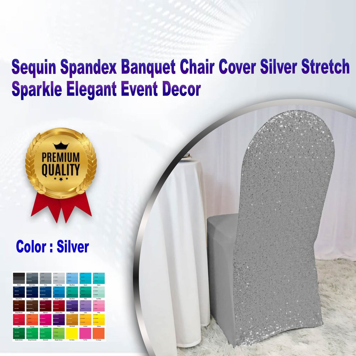 1 Piece Sequin Spandex Banquet Chair Cover Silver Stretch Sparkle Elegant Event Decor