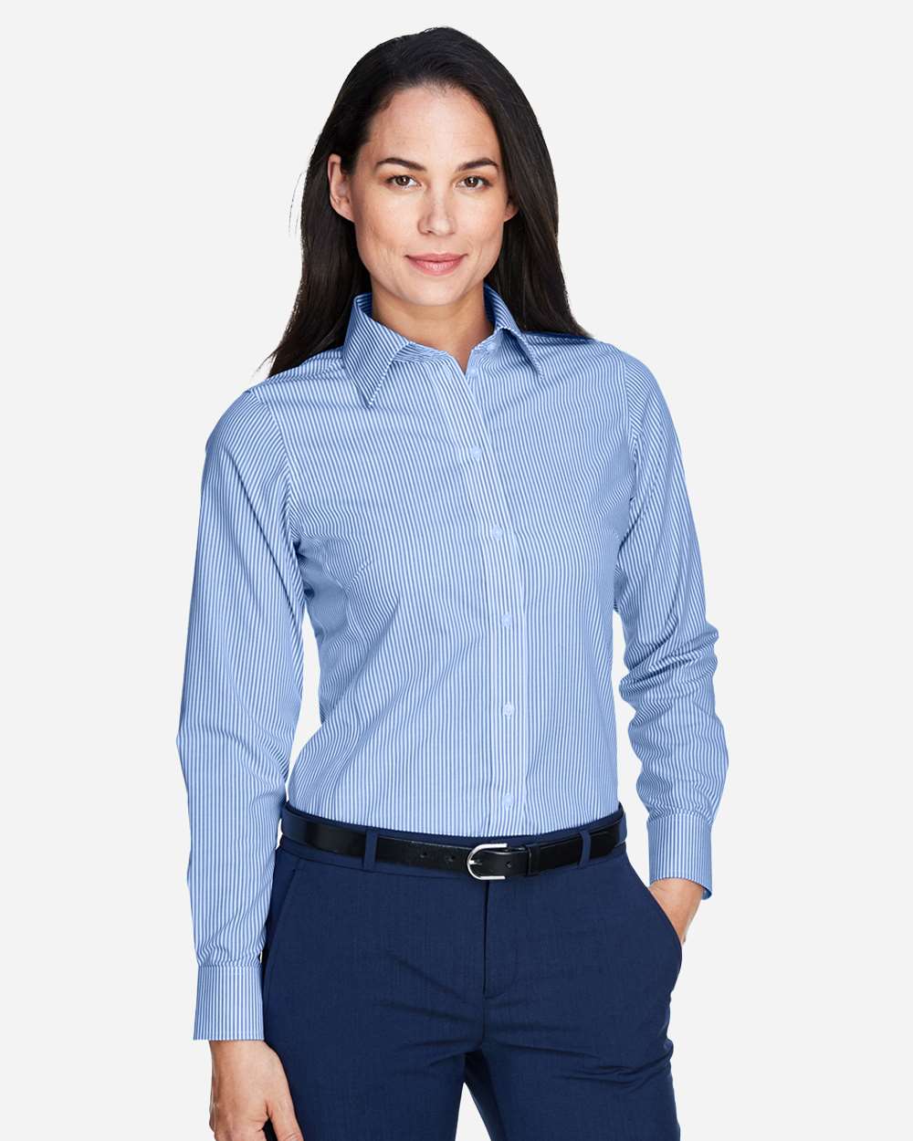 Devon & Jones® Womens Banker Stripe Dress Shirt Cotton Polyester Fit