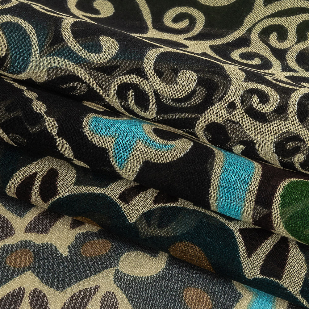Blue, Green and Brown Classical Abstractions Silk Chiffon