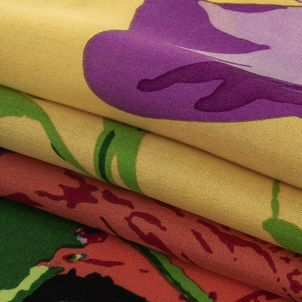 Purple, Red and Yellow Floral Silk Charmeuse