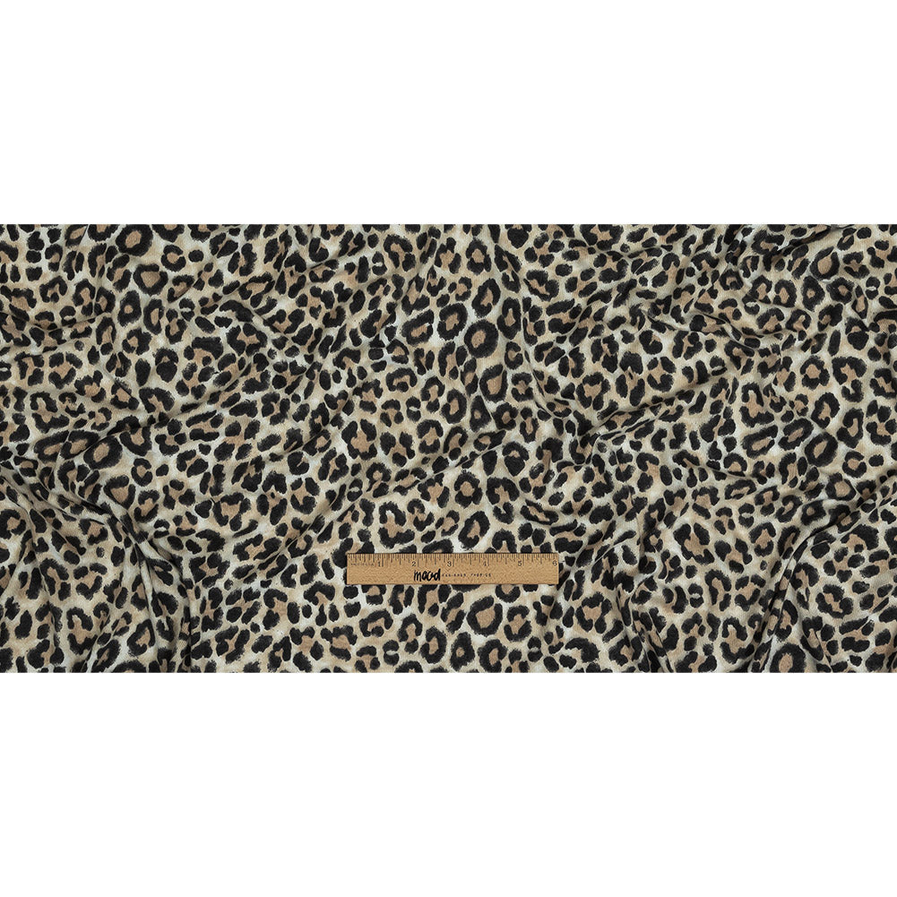 White, Tan and Forged Iron Cheetah Print Stretch Polyester Sweater Knit