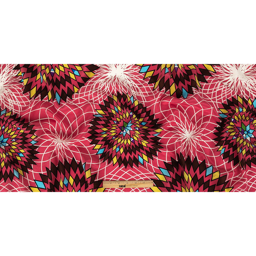 Fuchsia, Brown and Yellow Geometric Dahlias Silk Crepe de Chine