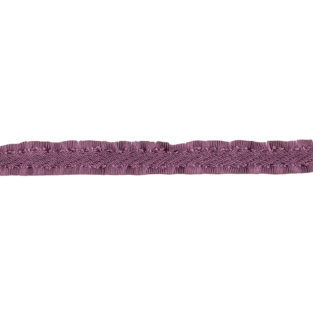 Purple Twill Ribbon with Ruffled Grosgrain Borders - 0.375"