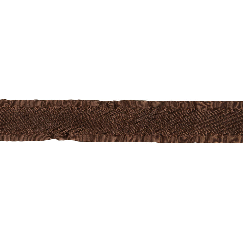 Brown Twill Ribbon with Ruffled Grosgrain Borders - 0.625"