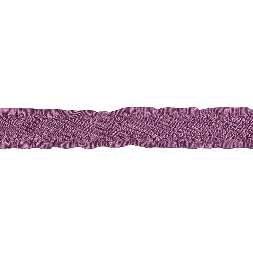 Purple Twill Ribbon with Ruffled Grosgrain Borders - 0.625"
