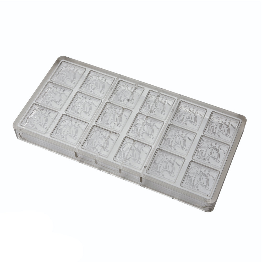 Chocolate World Polycarbonate Chocolate Mold, Napolitain Cocoa Bean, 18 Cavities